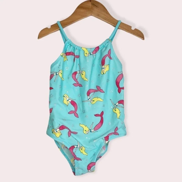 Zara swimsuit one piece aqua blue with mermaids size 4-5 years - Picture 1 of 9